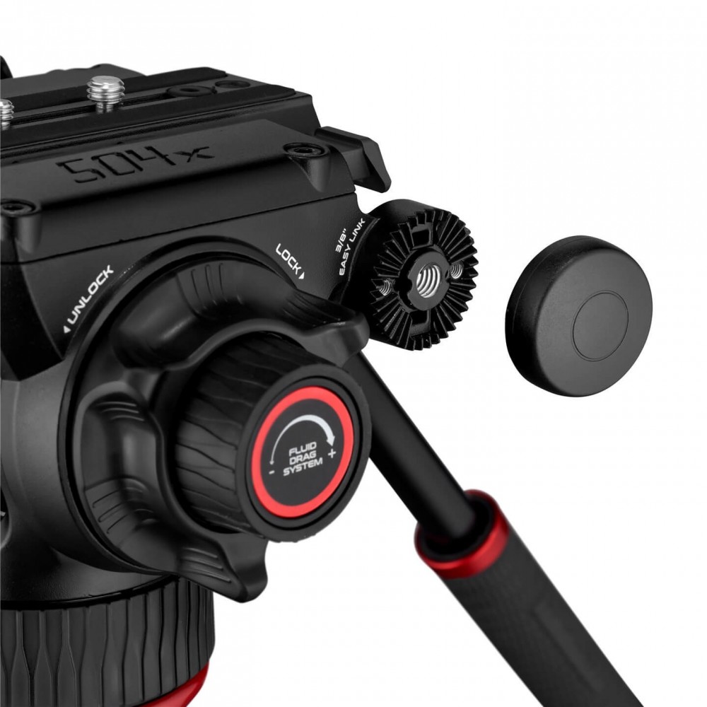 504X Video Head Manfrotto - 
Variable fluid Drag System on PAN &amp; TILT, performed by new fluid
4 steps counterbalance system 
