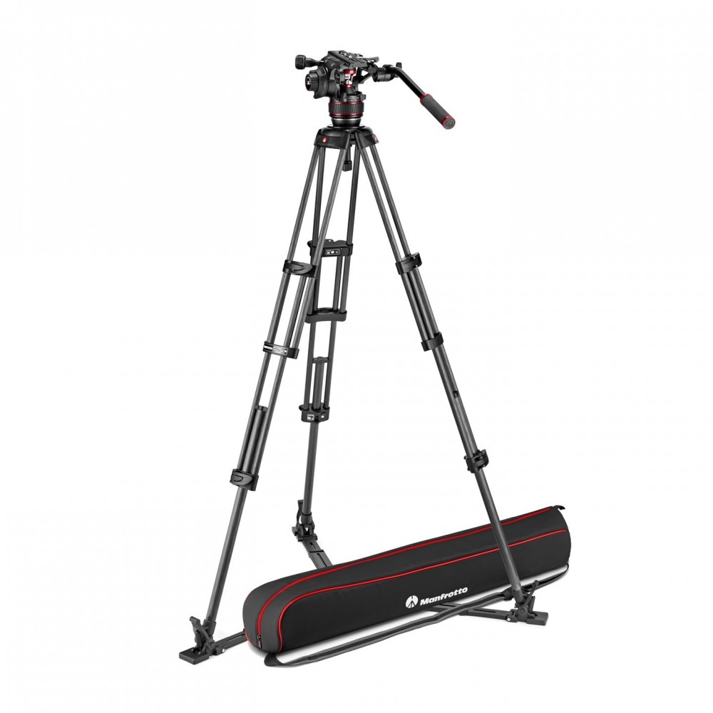 Twin Carbon set with head 608 - lower spread Manfrotto - 
Fluid video head with continuous counterbalance system (0-8 Kg)
Variab