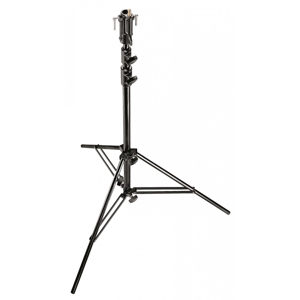 Black chrome plated 3-Section steel stand Manfrotto - 
Heavy-duty photo stand for location or studio shoots
Double braced leg ba