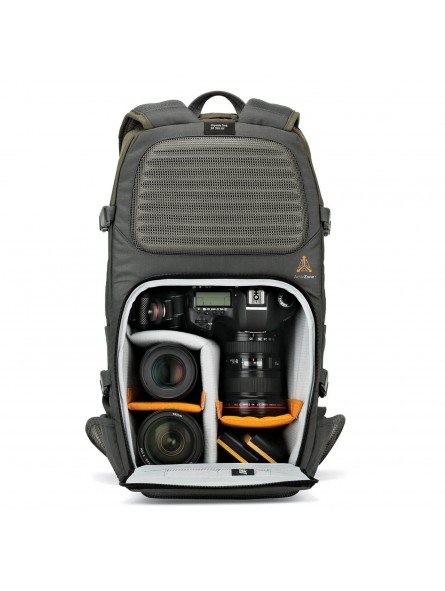 Flipside Trek BP 350 AW Grey Lowepro - 
Carries a DSLR camera kit with extra lenses and a 10'' tablet
Flipside body-side access 