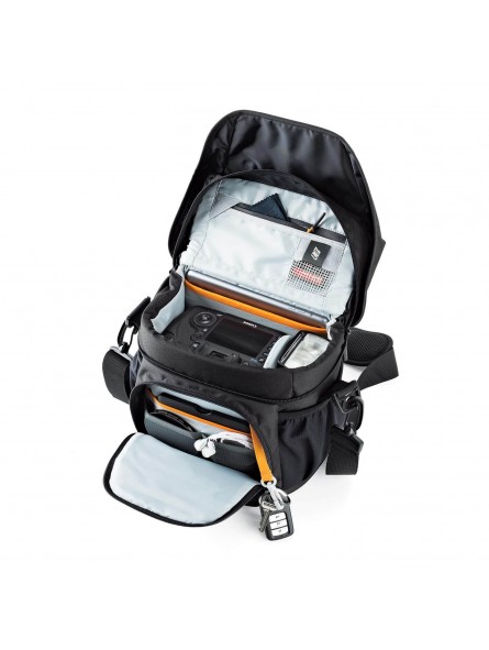 Nova 170 AW II Black Lowepro - 
Fits DSLR with attached 24-105mm lens, 1-2 extra lenses &amp; flash
All Weather AW Cover™, water