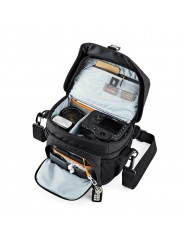 Nova 180 AW II Black Lowepro - 
Fits Pro-depth DSLR &amp; attached 24-105mm lens, 3-4 extra lenses
All Weather AW Cover™, water 