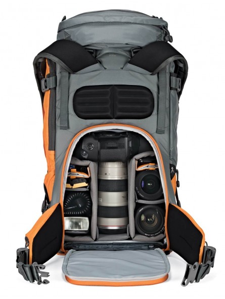 Powder BP 500 AW Grey/Orange Lowepro - 
Fits Standard DSLR and Pro Mirrorless cameras and lenses
Secure, body-side access
50% of