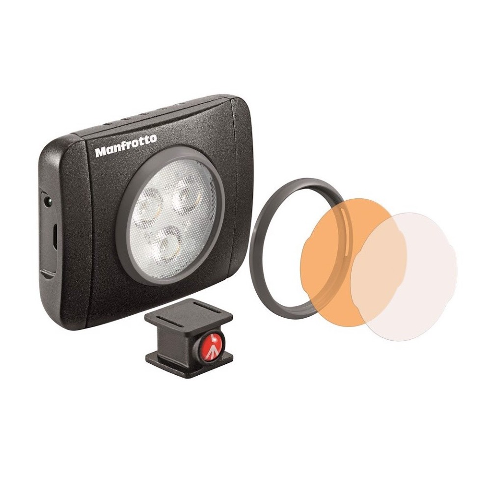 LUMIMUSE - 3 LED lamp Manfrotto - 
3 bright LED lights provide you with high colour rendition
Compact size lets you pack it into