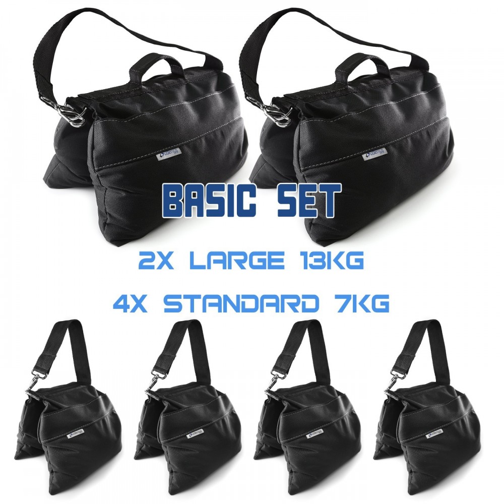 Sandsack Basic Set (2x 13kg + 3x 7kg) Udengo - 
Sehr solide  Konstruktion, hohe Haltbarkeit (zertifiziert)
Taschen geschützt mit