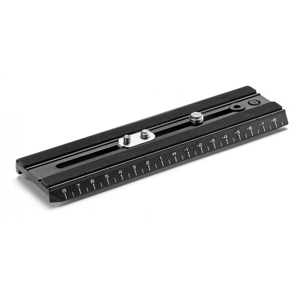 Video camera plate (180mm long) with metric ruler Manfrotto - 
Made in aluminium
Metric ruler
Removable anti-rotation pin
 1