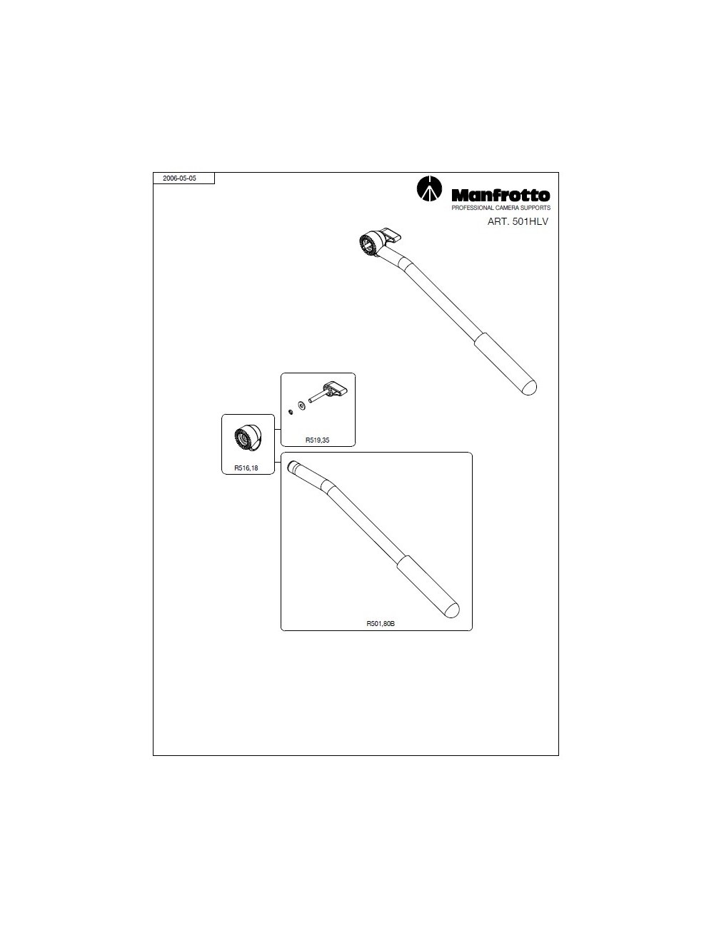 501HLV Schwenkgriff Manfrotto - Feste Schwenkstange für den 501 HDV Videokopf 4