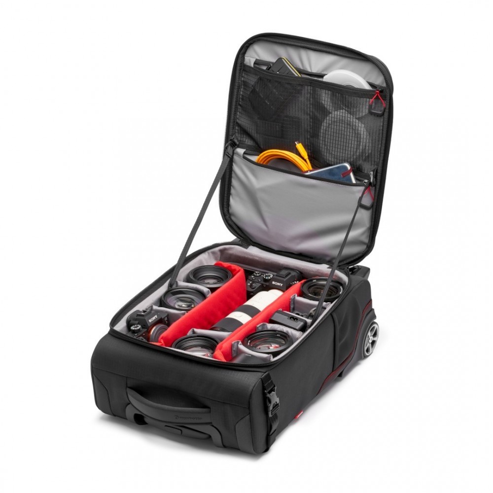 Pro Light Reloader Air-50 carry-on camera roller bag Manfrotto - 
Fits a 2 Pro DSLR with 70/200 lens plus 3-4 lenses
Outer made 