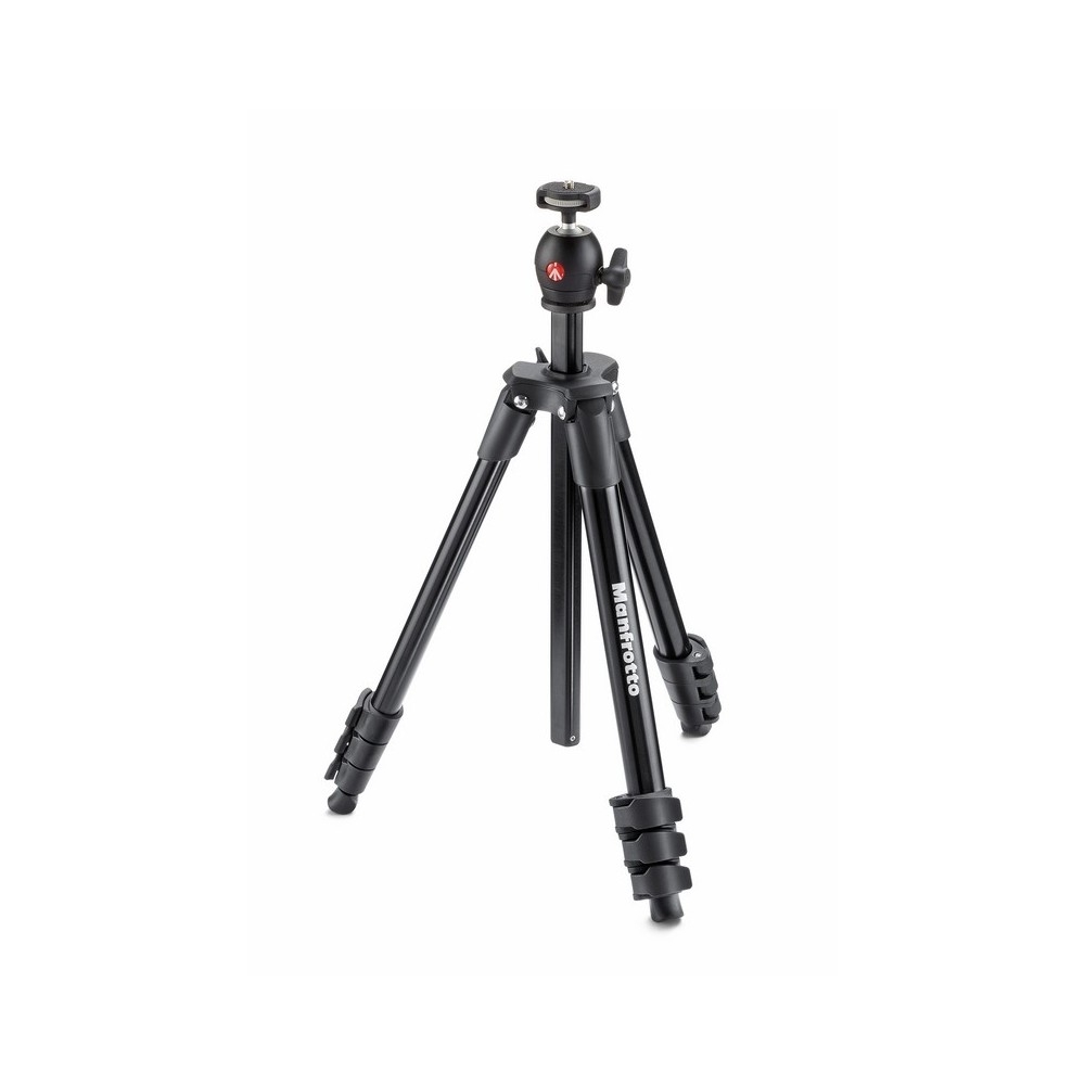 Compact Light aluminium tripod with ball head, black Manfrotto - 
Extremely compact, take it anywhere
Ball head with one knob to